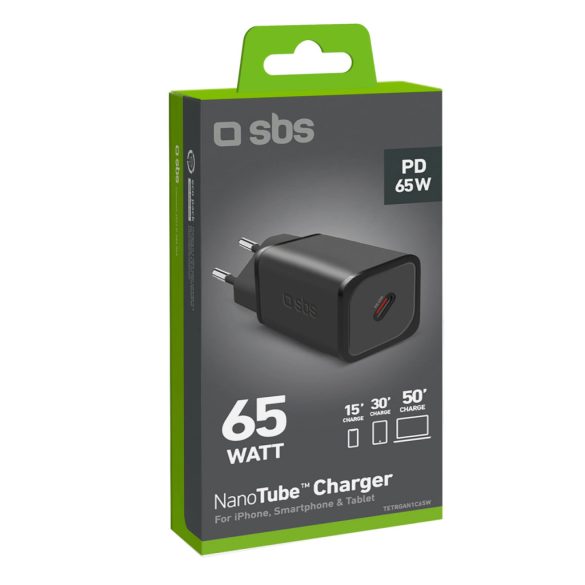 SBS TETRGAN1C65W hálózati töltő 1xUSB-C csatlakozással 65W 3.25A GaN PD - fekete