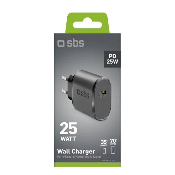 SBS TETR1CPD25 hálózati töltő 1xUSB-C csatlakozással 25W 3A PD - fekete