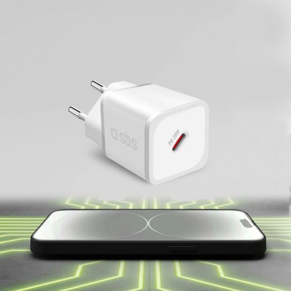 SBS TETRGAN1C20W hálózati töltő 1xUSB-C csatlakozással 20W GaN PD - fehér