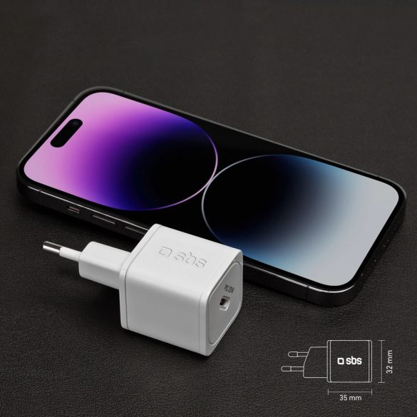 SBS TETRGAN1C20W hálózati töltő 1xUSB-C csatlakozással 20W GaN PD - fehér