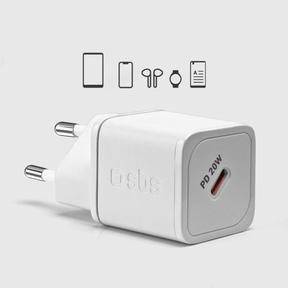 SBS TETRGAN1C20W hálózati töltő 1xUSB-C csatlakozással 20W GaN PD - fehér