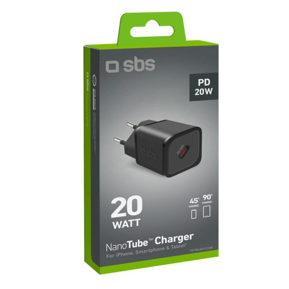 SBS TETRGAN1C20K hálózati töltő 1xUSB-C csatlakozással 20W GaN PD - fekete