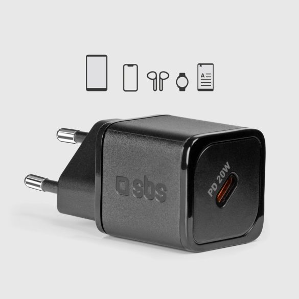 SBS TETRGAN1C20K hálózati töltő 1xUSB-C csatlakozással 20W GaN PD - fekete