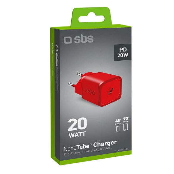 SBS TETRGAN1C20R hálózati töltő 1xUSB-C csatlakozással 20W GaN PD - piros