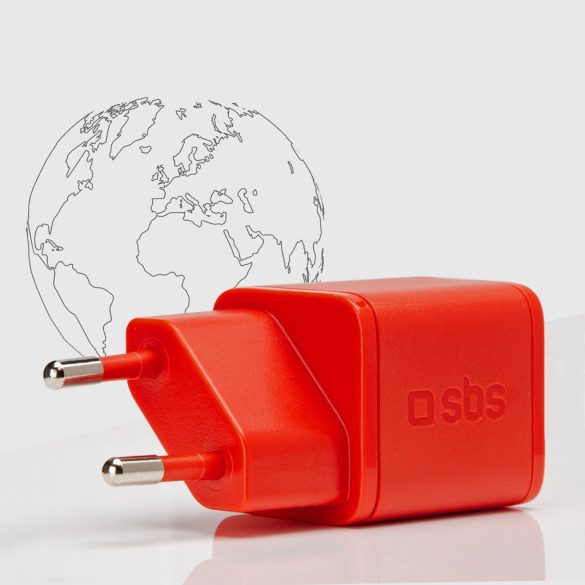 SBS TETRGAN1C20R hálózati töltő 1xUSB-C csatlakozással 20W GaN PD - piros