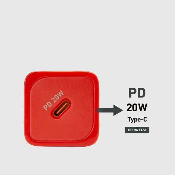 SBS TETRGAN1C20R hálózati töltő 1xUSB-C csatlakozással 20W GaN PD - piros