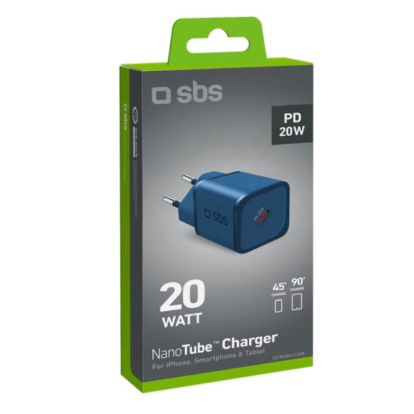 SBS TETRGAN1C20B hálózati töltő 1xUSB-C csatlakozással 20W GaN PD - kék