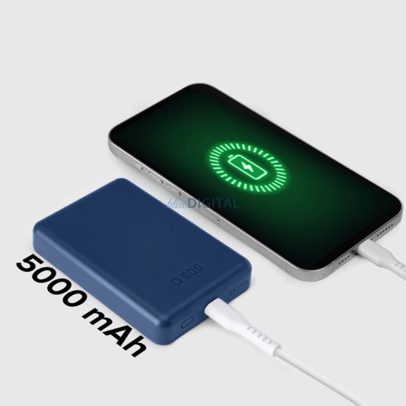 SBS TEBB5000MAG1CB indukciós powerbank 1xUSB-C csatlakozással 5000mAh 10W Qi - kék