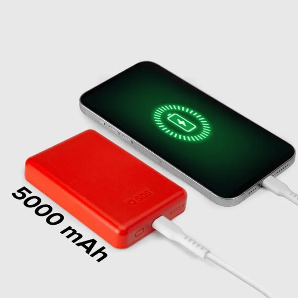 SBS TEBB5000MAG1CR indukciós powerbank 1xUSB-C csatlakozással 5000mAh 10W Qi - piros