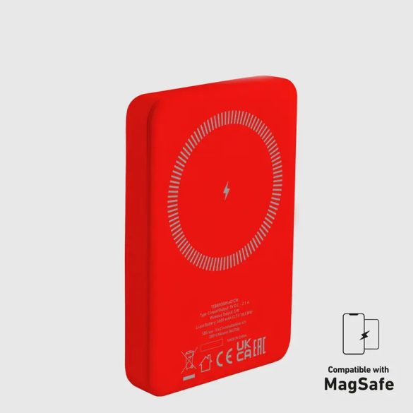 SBS TEBB5000MAG1CR indukciós powerbank 1xUSB-C csatlakozással 5000mAh 10W Qi - piros