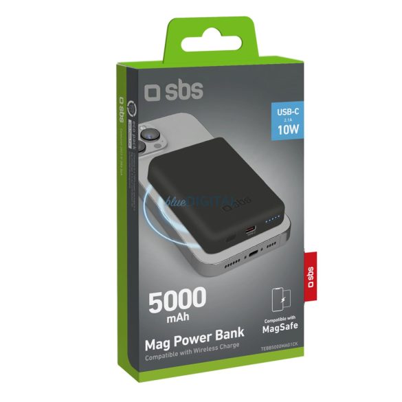 SBS TEBB5000MAG1CK indukciós powerbank 1xUSB-C csatlakozással 5000mAh 10W Qi - fekete