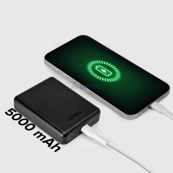 SBS TEBB5000MAG1CK indukciós powerbank 1xUSB-C csatlakozással 5000mAh 10W Qi - fekete