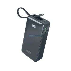 Powerbank SBS 10000 mAh 20W beépített USB-C kábellel és digitális kijelzővel - sötétszürke színben