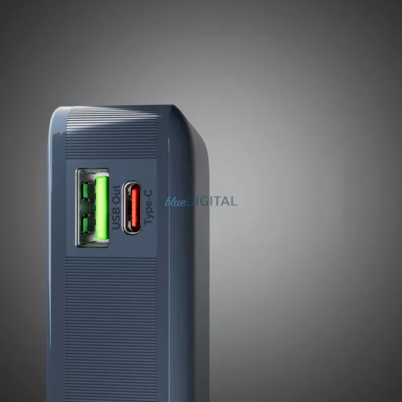 Powerbank SBS 10000 mAh 20W beépített USB-C kábellel és digitális kijelzővel - sötétszürke színben
