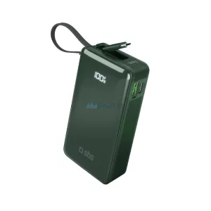 Powerbank SBS 10000 mAh 20W beépített USB-C kábellel és digitális kijelzővel - zöld színű
