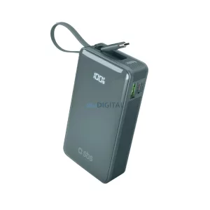 Powerbank SBS 10000 mAh 20W beépített USB-C kábellel és digitális kijelzővel - szürke