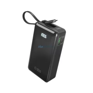 Powerbank SBS 10000 mAh 20W beépített USB-C kábellel és digitális kijelzővel - fekete színben