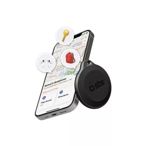 SBS Track My Circle vízálló IP65 helymeghatározó kompatibilis Apple Find My készülékkel - Fekete