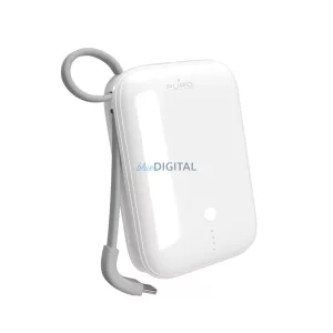 Puro Power Link 10 Plus 10000mAh Power Bank beépített USB-C kábellel - Fehér színben