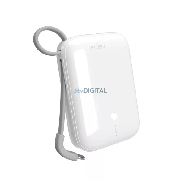 Puro Power Link 10 Plus 10000mAh Power Bank beépített USB-C kábellel - Fehér színben