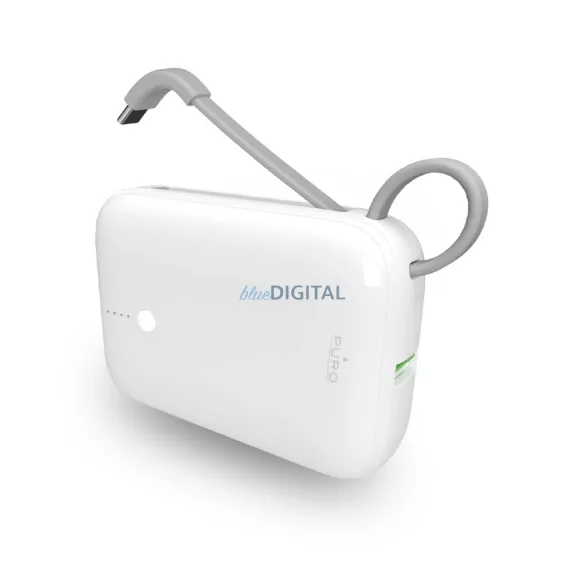 Puro Power Link 10 Plus 10000mAh Power Bank beépített USB-C kábellel - Fehér színben