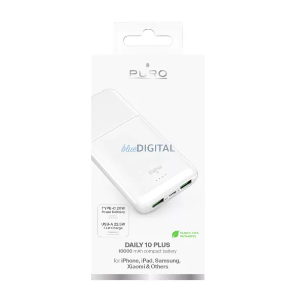 Powerbank Puro DAILY 10 PLUS 10000mAh 2x USBA / 1x USB-C 22.5W - fehér