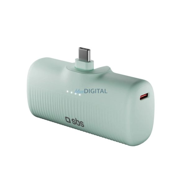 SBS EcoPower 5000 mAh 10W Powerbank beépített USB-C porttal - zöld