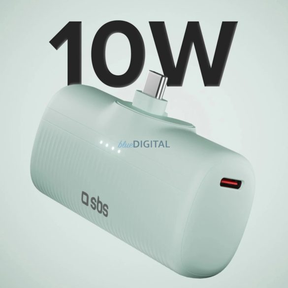 SBS EcoPower 5000 mAh 10W Powerbank beépített USB-C porttal - zöld