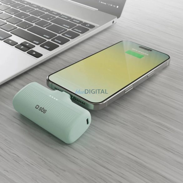SBS EcoPower 5000 mAh 10W Powerbank beépített USB-C porttal - zöld