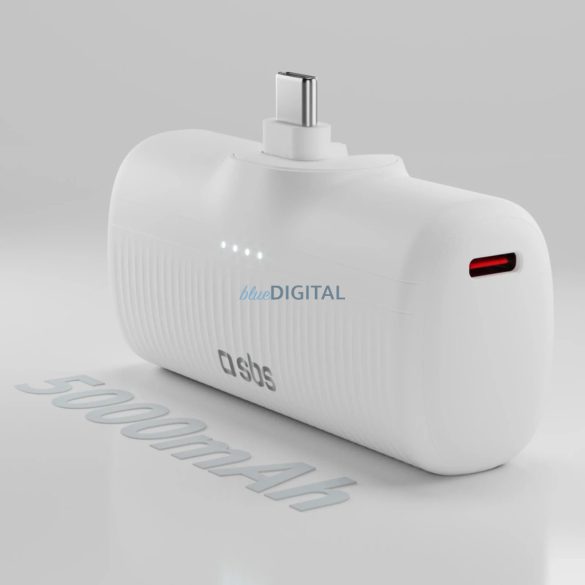 SBS EcoPower 5000 mAh 10W Powerbank beépített USB-C porttal - Fehér színű