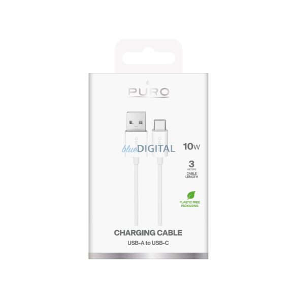 Puro TPE 10W USB-A - USB-C kábel 3m - fehér
