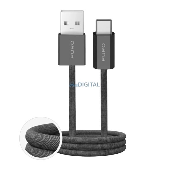 Puro Fabrik 2.0 10W USB-A - USB-C fonott kábel 1,5 m - sötétzöld