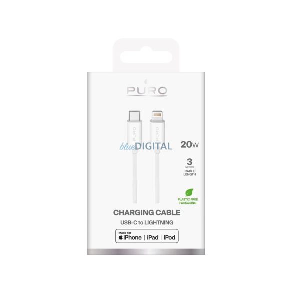 Puro TPE 20W USB-C - Lightning kábel 3m - fehér