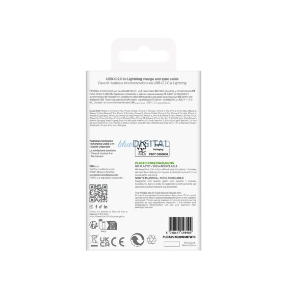 Puro TPE 20W USB-C - Lightning kábel 3m - fehér