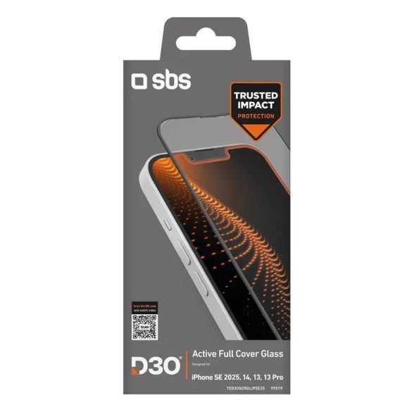 SBS D3O edzett üveg fekete szegéllyel iPhone 16e