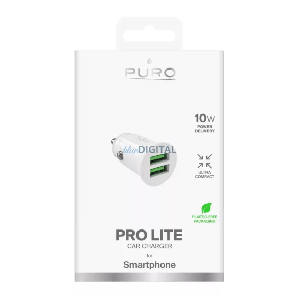 Puro Pro Lite autós töltő 2x USB-A 10W - fehér