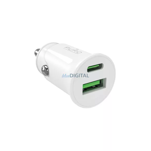 Puro Pro Lite autós töltő 1x USB-A + 1x USB-C Power Delivery 20W - Fehér színben