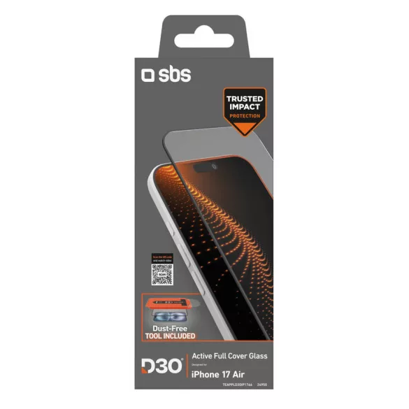 SBS védőüveg D3O technológiával, applikátorral ellátott készlet iPhone 17 Air készülékhez