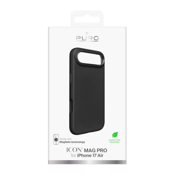 Pure Icon Mag Pro Liquid szilikon tok iPhone 17 Air készülékhez, MagSafe kompatibilis, kameravédelemmel és alumínium gombokkal - Fekete