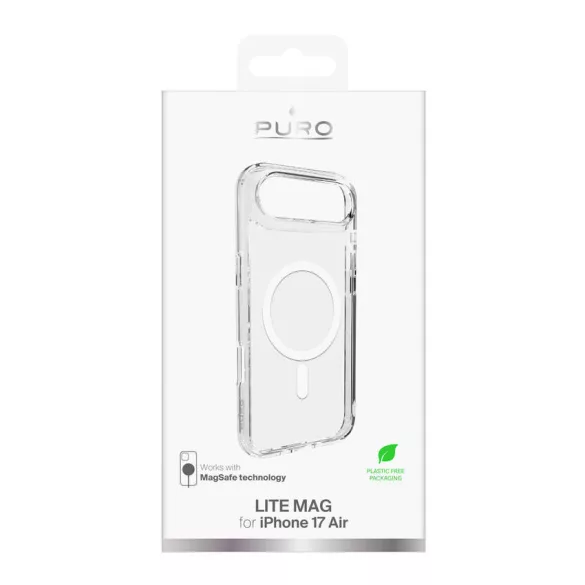 Puro Lite Mag TPU+PC tok kompatibilis a MagSafe iPhone 17 Air készülékkel - átlátszó fehér gyűrűvel