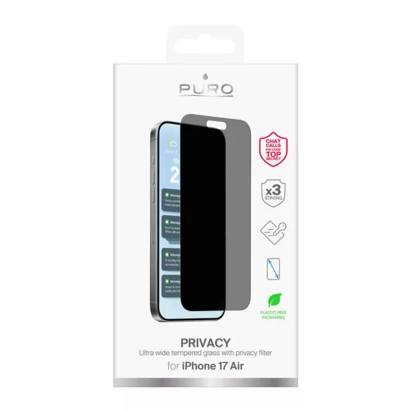 Puro Privacy edzett üveg iPhone 17 Air készülékhez