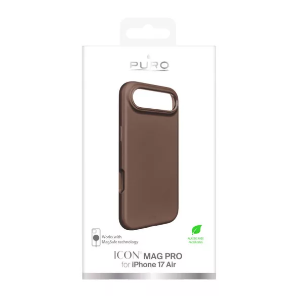 Pure Icon Mag Pro Liquid szilikon tok iPhone 17 Air készülékhez, MagSafe kompatibilis, kameravédelemmel és alumínium gombokkal - Barna