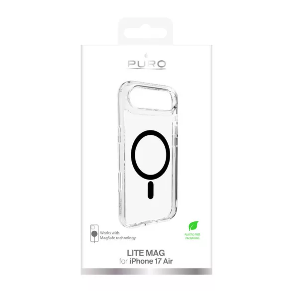 Puro Lite Mag TPU+PC tok kompatibilis a MagSafe iPhone 17 Air készülékkel - átlátszó fekete gyűrűvel