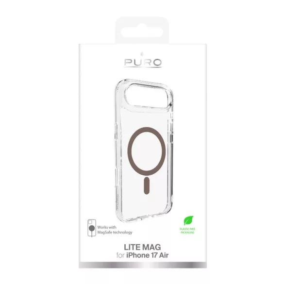 Puro Lite Mag TPU+PC tok kompatibilis a MagSafe iPhone 17 Air készülékkel - átlátszó barna gyűrűvel