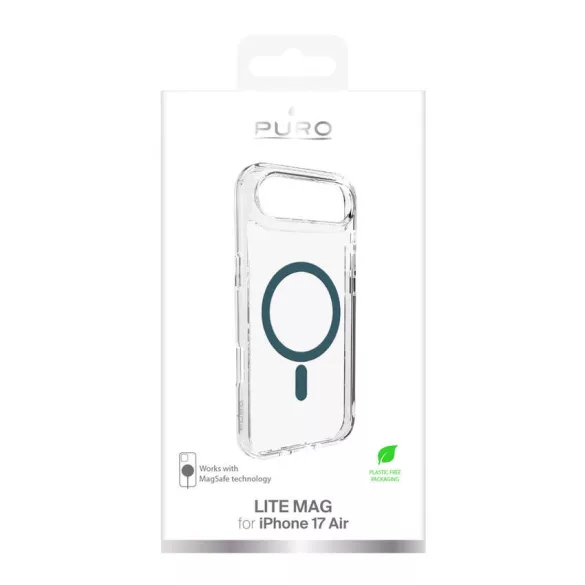Puro Lite Mag TPU+PC tok kompatibilis a MagSafe iPhone 17 Air készülékkel - átlátszó türkiz gyűrűvel