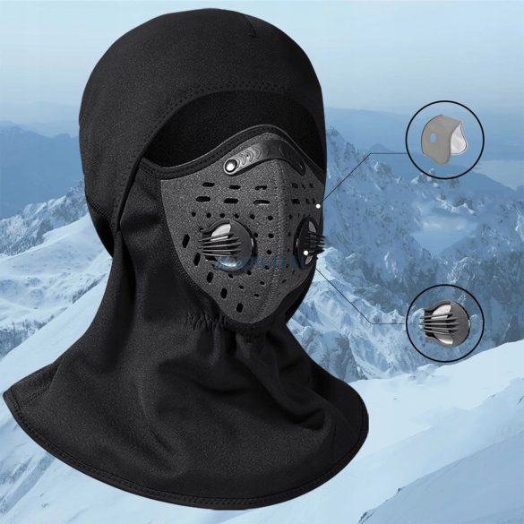 Rockbros LF7127-1 Új bársony sport balaclava szűrővel - Fekete