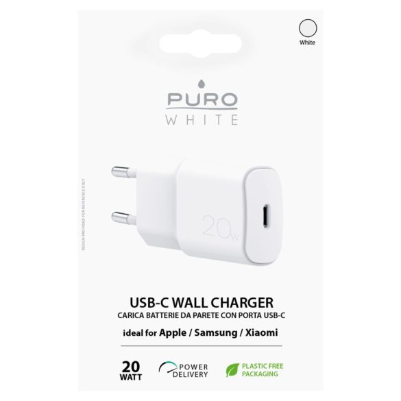 Puro White hálózati töltő 1xUSB-C csatlakozással 20W PD - fehér