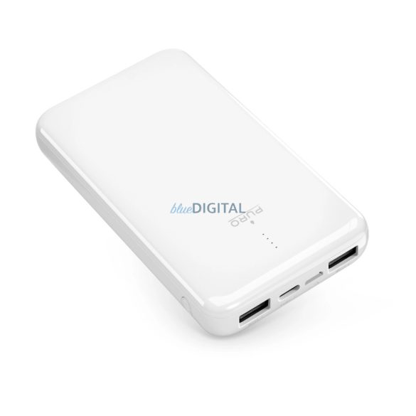 Puro White powerbank 2xUSB-A és 1xUSB-C csatlakozással 10000mAh 12W 2.4A - fehér