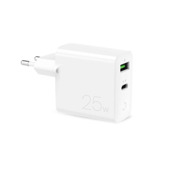 Puro hálózati töltő 1xUSB-A és 1xUSB-C csatlakozással 25W PD - fehér