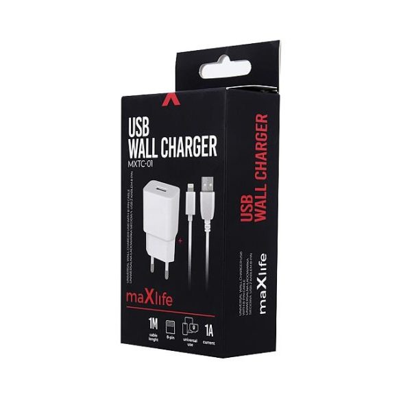 Travel Charger Maxlife 1a Usb + Detachable Lightning Kábel Fehér